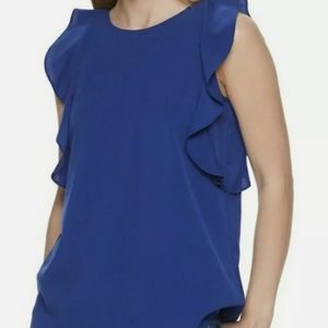 NWT Women's Juicy Couture Ruffled Sleeve Tank Top - Royal Blue SMALL